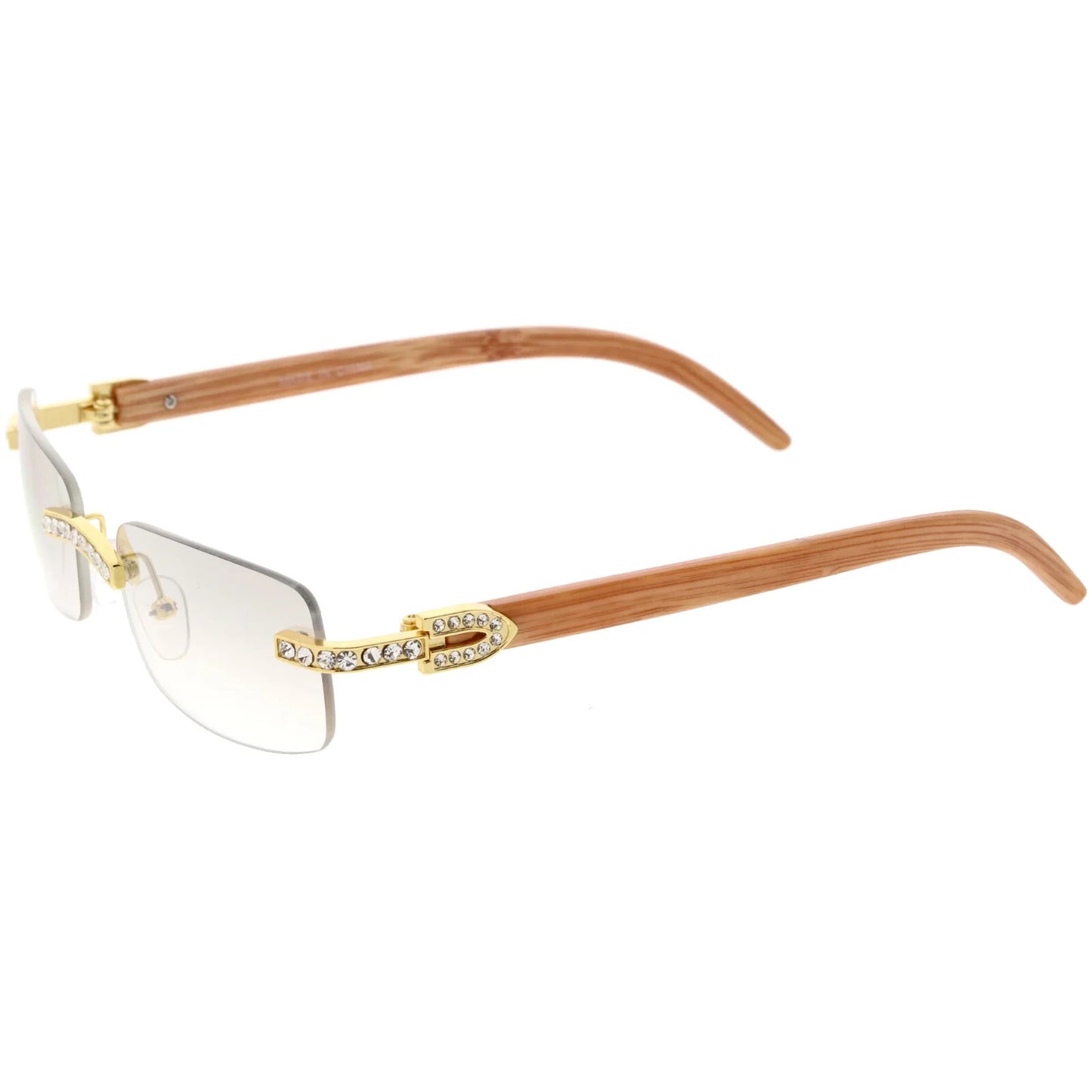 Sunglasses Men Elegant Tinted Clear Wood Buff Glasses Unique Square Rimless New