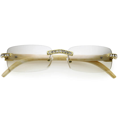 Sunglasses Men Elegant Tinted Clear Wood Buff Glasses Unique Square Rimless New