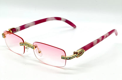 Sunglasses Men Elegant Tinted Clear Wood Buff Glasses Unique Square Rimless New