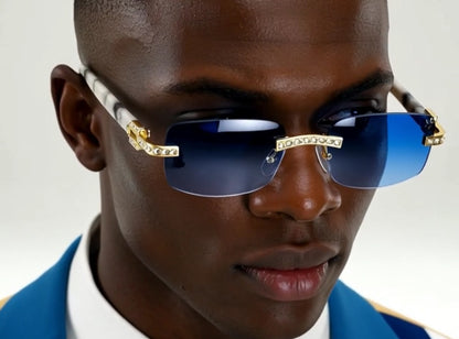 Sunglasses Men Elegant Tinted Clear Wood Buff Glasses Unique Square Rimless New