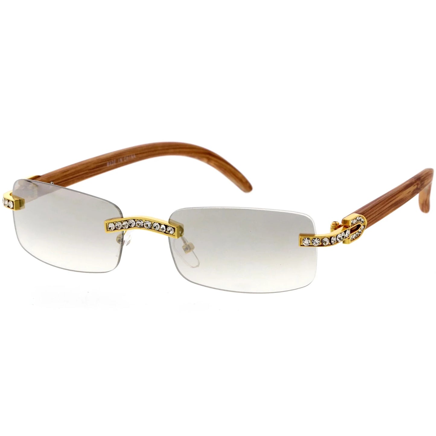 Sunglasses Men Elegant Tinted Clear Wood Buff Glasses Unique Square Rimless New