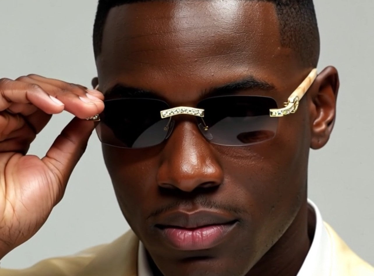 Sunglasses Men Elegant Tinted Clear Wood Buff Glasses Unique Square Rimless New