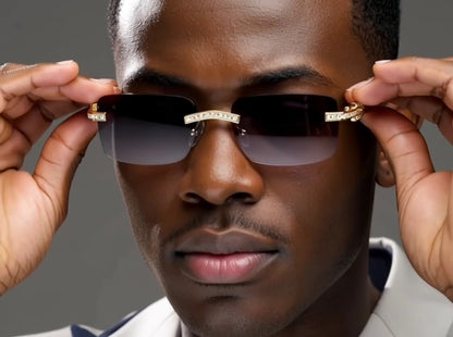 Sunglasses Men Elegant Tinted Clear Wood Buff Glasses Unique Square Rimless New