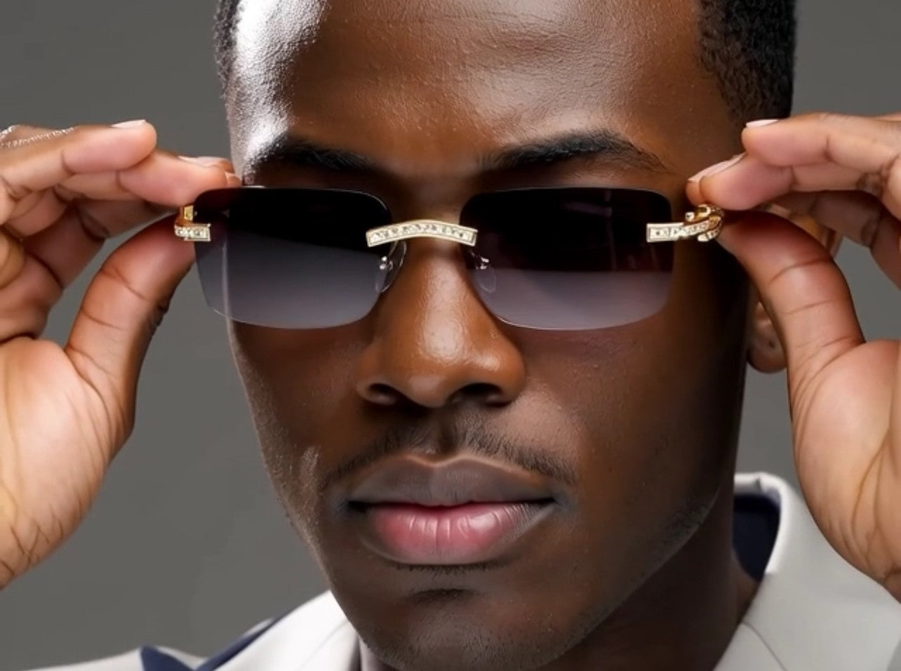 Sunglasses Men Elegant Tinted Clear Wood Buff Glasses Unique Square Rimless New