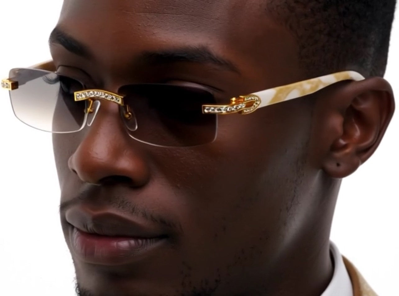 Sunglasses Men Elegant Tinted Clear Wood Buff Glasses Unique Square Rimless New