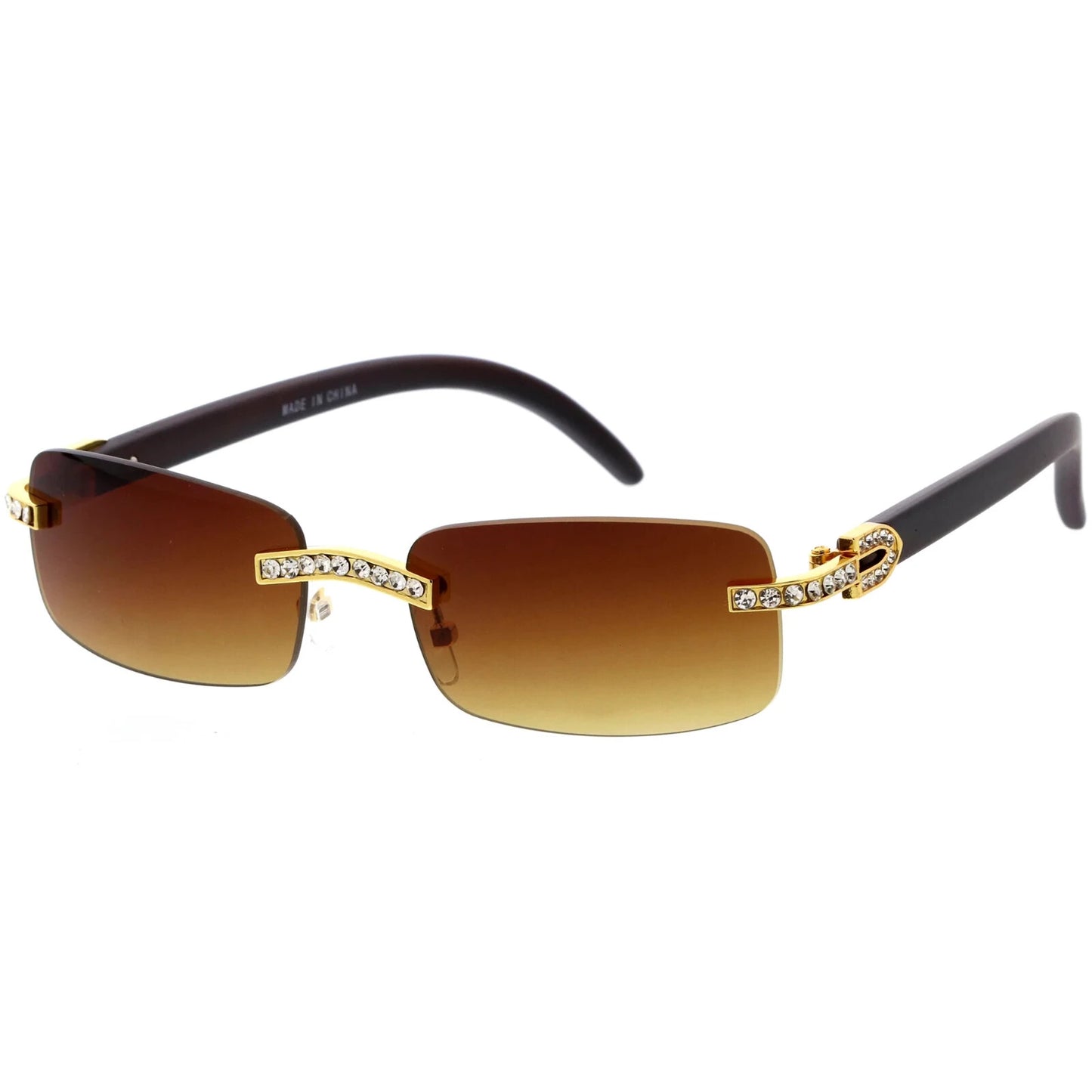 Sunglasses Men Elegant Tinted Clear Wood Buff Glasses Unique Square Rimless New