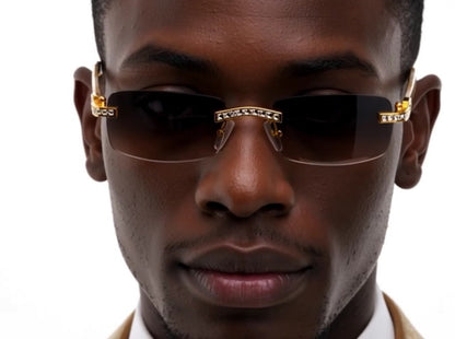 Sunglasses Men Elegant Tinted Clear Wood Buff Glasses Unique Square Rimless New