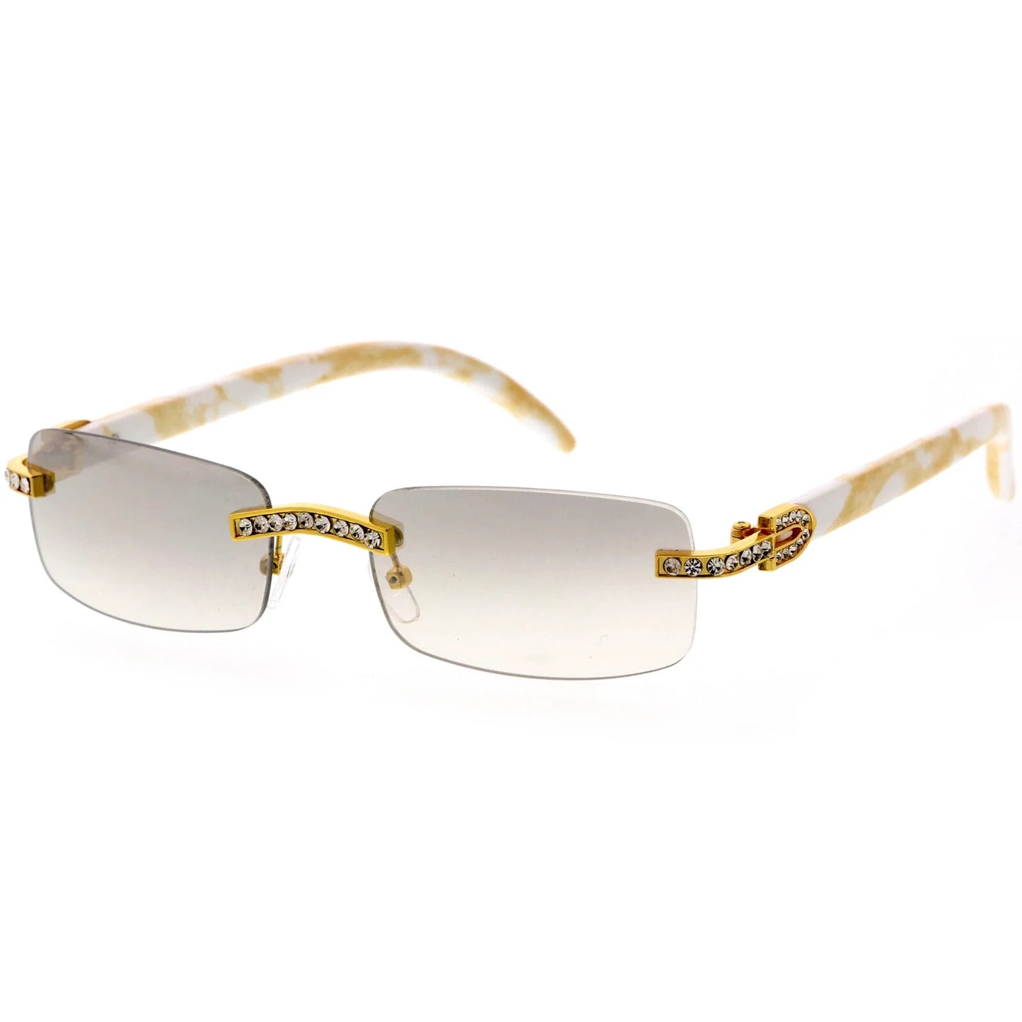 Sunglasses Men Elegant Tinted Clear Wood Buff Glasses Unique Square Rimless New