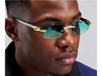 Sunglasses Men Elegant Tinted Clear Wood Buff Glasses Unique Square Rimless New