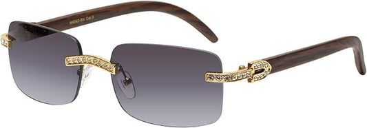 Sunglasses Men Elegant Tinted Clear Wood Buff Glasses Unique Square Rimless New