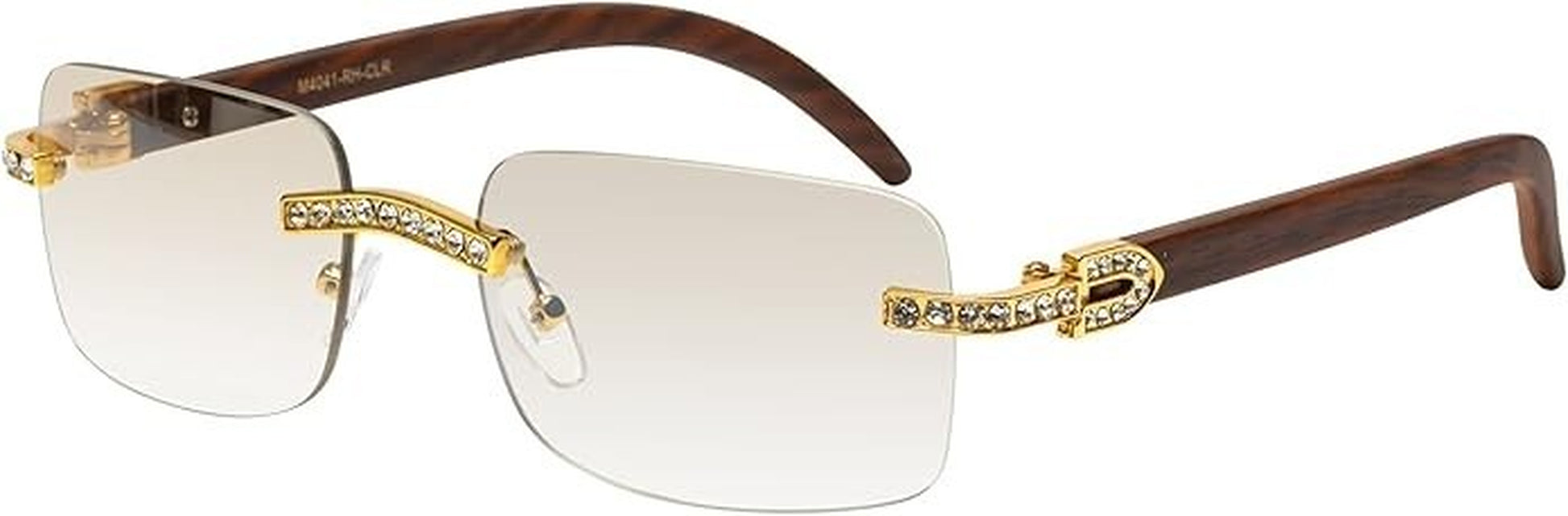 Sunglasses Men Elegant Tinted Clear Wood Buff Glasses Unique Square Rimless New