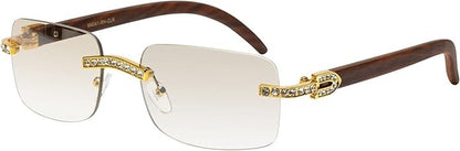 Sunglasses Men Elegant Tinted Clear Wood Buff Glasses Unique Square Rimless New