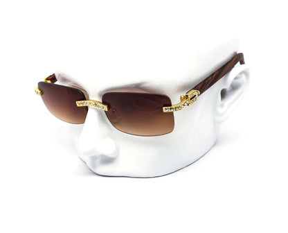 Sunglasses Men Elegant Tinted Clear Wood Buff Glasses Unique Square Rimless New