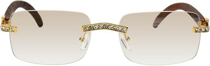 Sunglasses Men Elegant Tinted Clear Wood Buff Glasses Unique Square Rimless New