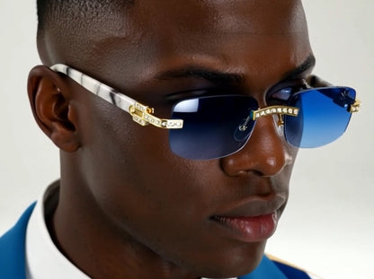 Sunglasses Men Elegant Tinted Clear Wood Buff Glasses Unique Square Rimless New