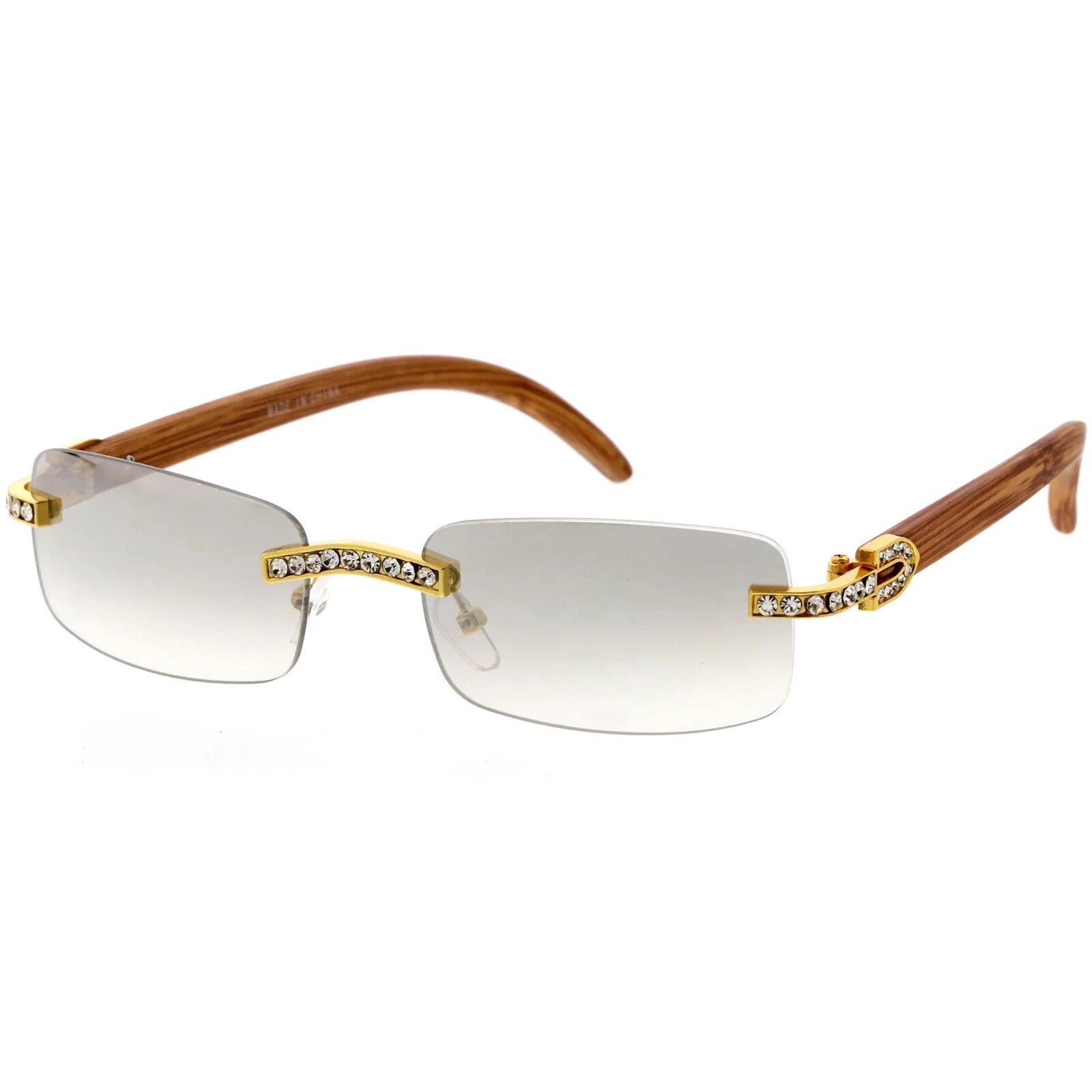 Sunglasses Men Elegant Tinted Clear Wood Buff Glasses Unique Square Rimless New