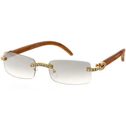 Sunglasses Men Elegant Tinted Clear Wood Buff Glasses Unique Square Rimless New