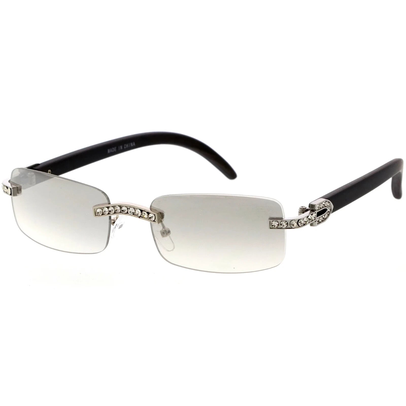 Sunglasses Men Elegant Tinted Clear Wood Buff Glasses Unique Square Rimless New