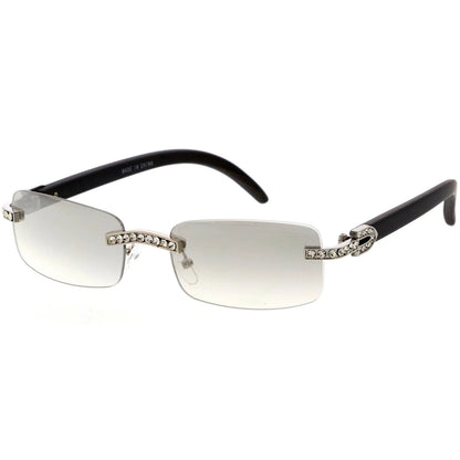 Sunglasses Men Elegant Tinted Clear Wood Buff Glasses Unique Square Rimless New