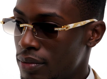 Sunglasses Men Elegant Tinted Clear Wood Buff Glasses Unique Square Rimless New