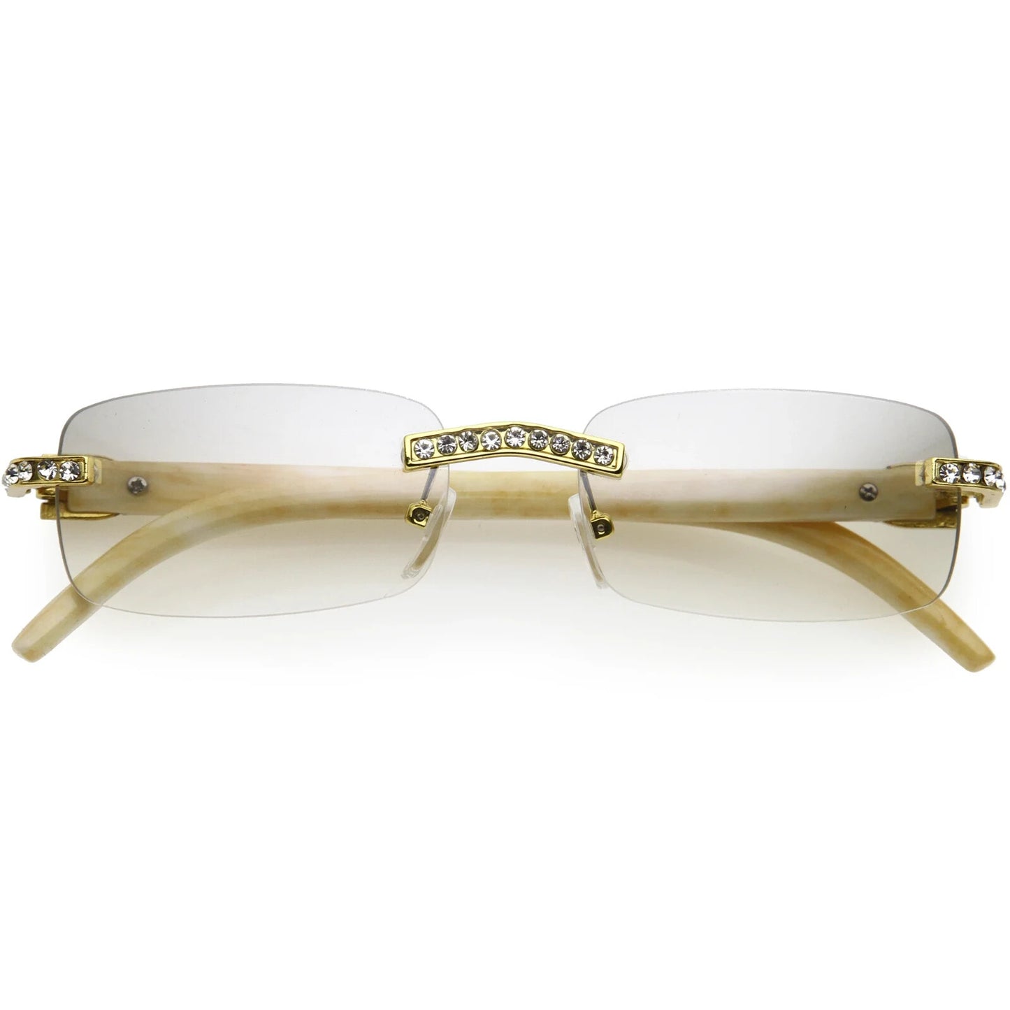 Sunglasses Men Elegant Tinted Clear Wood Buff Glasses Unique Square Rimless New