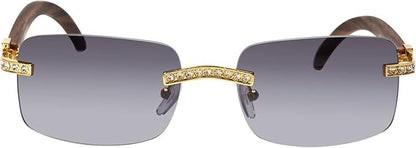Sunglasses Men Elegant Tinted Clear Wood Buff Glasses Unique Square Rimless New