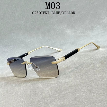 Designer Sunglasses for Men Vintage Rimless Sunglasses Women Trendy Luxury Square Fashion Glasses Vintage Gafas De Sol Hombre