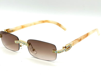 Sunglasses Men Elegant Tinted Clear Wood Buff Glasses Unique Square Rimless New