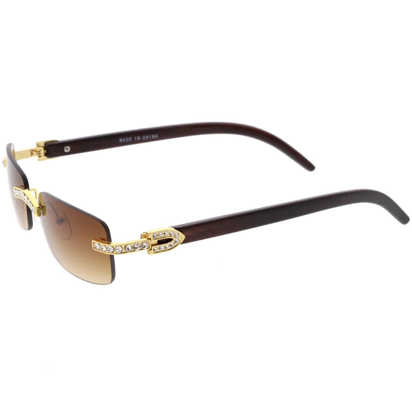 Sunglasses Men Elegant Tinted Clear Wood Buff Glasses Unique Square Rimless New
