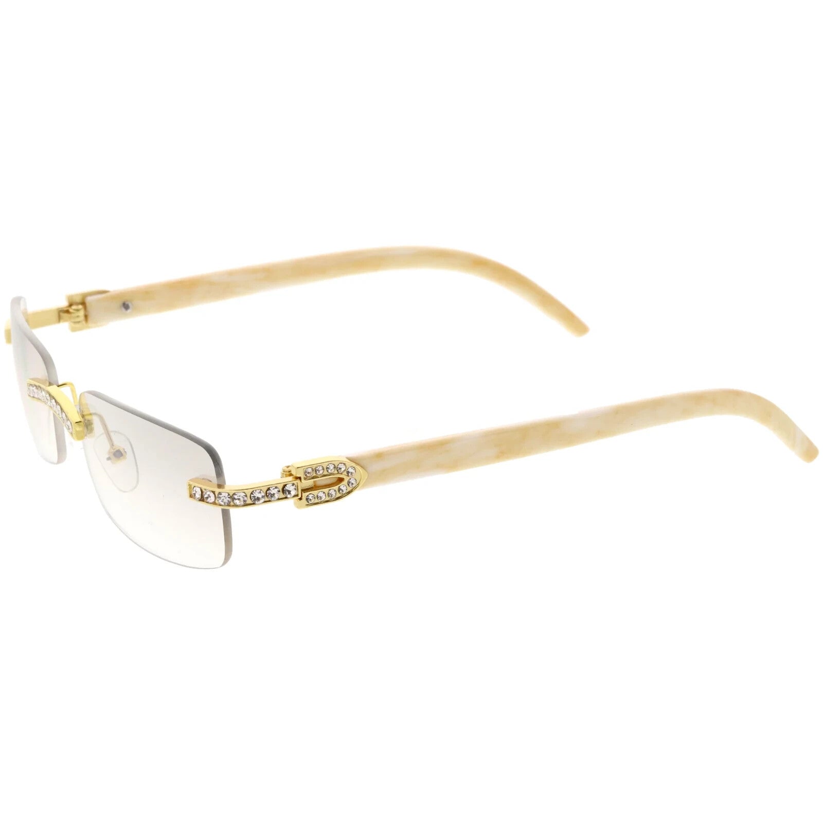 Sunglasses Men Elegant Tinted Clear Wood Buff Glasses Unique Square Rimless New