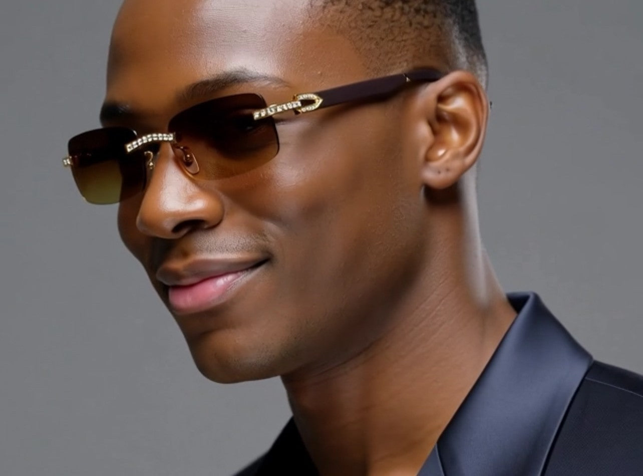 Sunglasses Men Elegant Tinted Clear Wood Buff Glasses Unique Square Rimless New