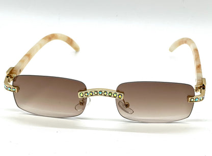Sunglasses Men Elegant Tinted Clear Wood Buff Glasses Unique Square Rimless New