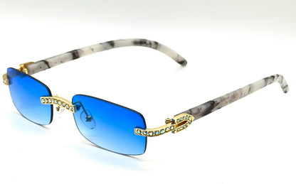 Sunglasses Men Elegant Tinted Clear Wood Buff Glasses Unique Square Rimless New