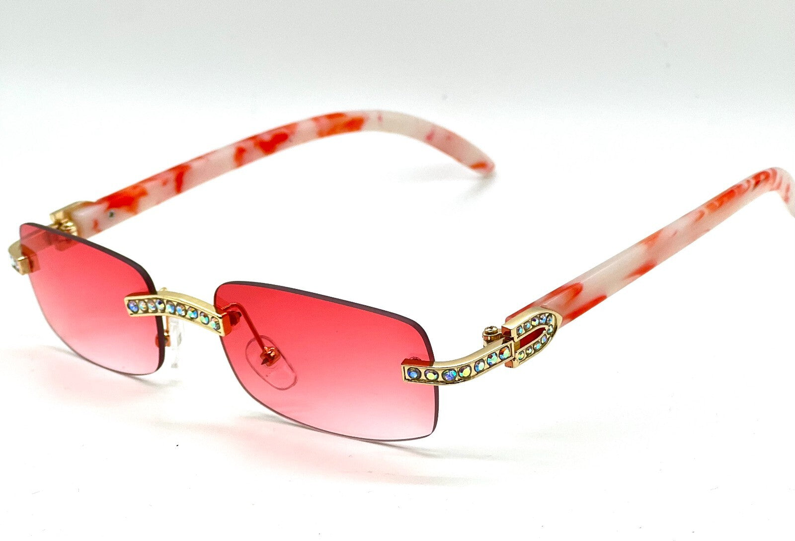Sunglasses Men Elegant Tinted Clear Wood Buff Glasses Unique Square Rimless New